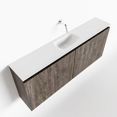 MONDIAZ TURE Toiletmeubel 120x23x50cm met 0 kraangaten 2 deuren dark brown mat Wastafel Eden midden Solid Surface Wit