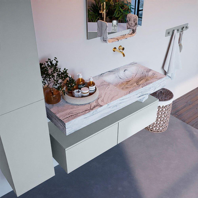 Mondiaz ALAN-DLUX Ensemble de meuble - 120cm - meuble Clay mat - 2 tiroirs - Lavabo Cloud Glace suspendu - vasque Droite - 0 trous de robinet