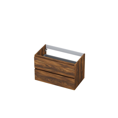 INK Wastafelonderkast - 80x45x52cm - 2 lades - greeploos - met houten keerlijst - MFC - Noten OUTLETSTORE