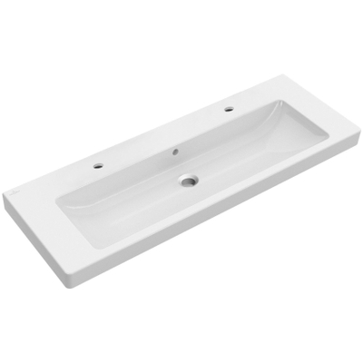 Villeroy et Boch Subway 2.0 Lavabo pour meuble 130x47cm avec 2 trous pour robinetterie et trop plein Ceramic+ Blanc