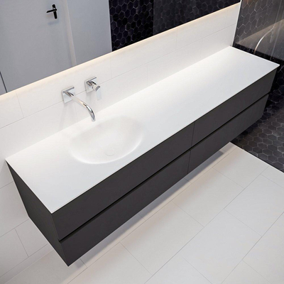 Mondiaz VICA ensemble de meuble de salle de bain - 200cm - meuble sous-vasque gris foncé - 4 tiroirs - lavabo moon gauche - sans trous de robinet - miroir LED - version XL 60cm de haut