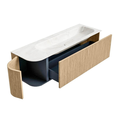 MONDIAZ KURVE-DLUX 145cm Meuble salle de bain avec module 25 G - couleur Oak - 1 tiroir - 1 porte - vasque BIG LARGE droite - 2 trous de robinet - couleur Ostra