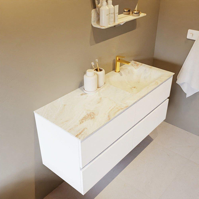 MONDIAZ VICA-DLUX Ensemble meuble de salle de bains - 120cm - meuble bas talc - 4 tiroirs - lavabo encastré cloud à droite - 1 trou de robinet - version haute 60cm - frape