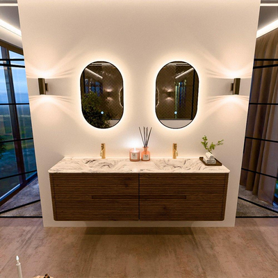 Mondiaz CIRO-DLUX Badkamermeubelset - 170x45x50cm - Solid surface wastafel Glace - 2 wasbak Dubbel - 2 kraangaten - 4 lades - Dusk