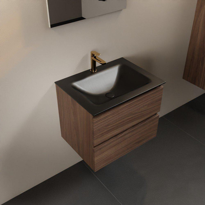 Mondiaz AIVY Ensemble de meuble - 60x45x50cm - 1 trou de robinet - 1 vasque Urban Solid surface - Centre - 2 tiroirs - avec miroir - Melamine Mocha