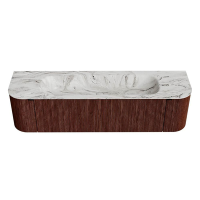 Mondiaz KURVE-DLUX Badkamermeubelset - 170x46x40cm - 1 lade - 2 deuren - wastafel solid surface - midden - zonder kraangat - Ruby