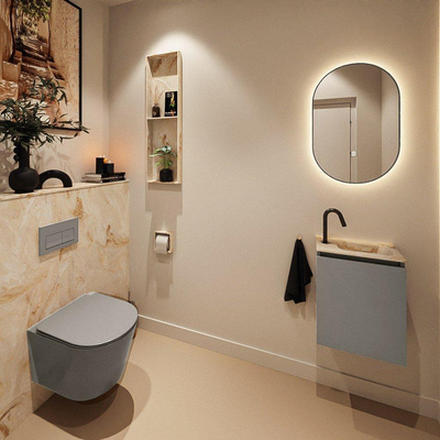 MONDIAZ TURE-DLUX Meuble toilette - 40cm - Smoke - EDEN - vasque Frappe - position droite - 1 trou de robinet