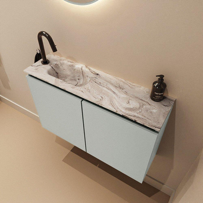 MONDIAZ TURE-DLUX Meuble de toilette 80 cm Greey. Lavabo EDEN Glace position gauche. Avec 1 trou de robinet.