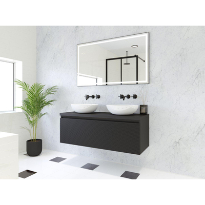 HR Matrix ensemble de meubles de salle de bain 3d 120cm 1 tiroir sans poignée avec bande de poignée en couleur noir mat avec dessus noir mat