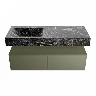 Mondiaz ALAN-DLUX Ensemble de meuble - 120cm - meuble Army mat - 2 tiroirs - Lavabo Cloud Lava suspendu - vasque Gauche - 1 trou de robinet