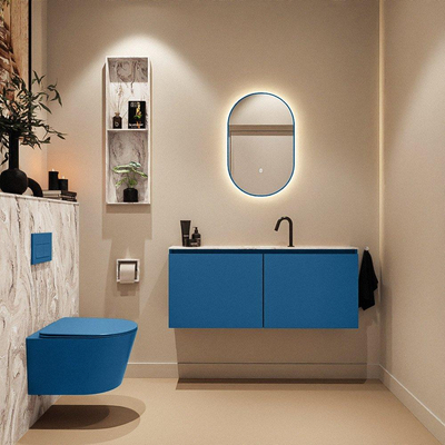 MONDIAZ TURE-DLUX Meuble toilette - 120cm - Jeans - EDEN - vasque Glace - position centrale - 1 trou de robinet