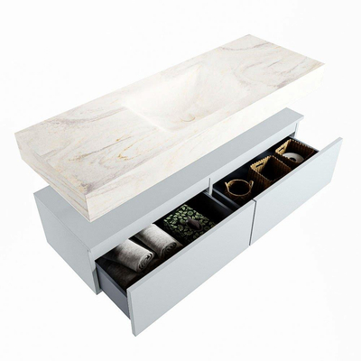 Mondiaz ALAN-DLUX Ensemble de meuble - 130cm - meuble Clay mat - 2 tiroirs - Lavabo Cloud Ostra suspendu - vasque Centre - 0 trous de robinet