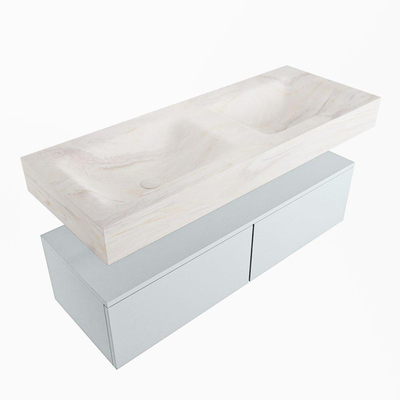 Mondiaz ALAN-DLUX Ensemble de meuble - 120cm - meuble - Clay mat - 2 tiroirs - Lavabo Cloud Ostra suspendu - vasque gauche et droite - 0 trous de robinet - Beige