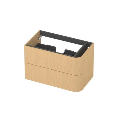 INK Concept R Wastafelonderkast - 80x45x52cm - 2 lades - opliggende grepen - afgeronde hoek rechts - MDF - light veneer