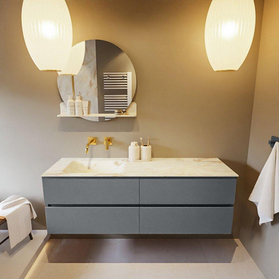 Mondiaz VICA-DLUX ensemble de meuble de salle de bain - 150cm - meuble sous-vasque plata - 4 tiroirs - lavabo encastrée cloud gauche - sans trous de robinet - version haute de 60cm - frape