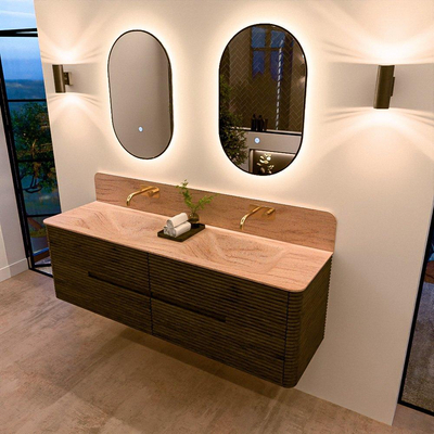Mondiaz CIRO-DLUX Badkamermeubelset - 160x45x50cm - Solid surface wastafel Saba - 2 wasbak Dubbel - zonder kraangaten - 4 lades - Shadow