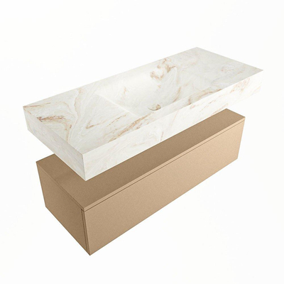 Mondiaz ALAN-DLUX Ensemble de meuble - 110cm - meuble Oro mat - 1 tiroir - Lavabo Cloud Frappe suspendu - vasque Centre - 0 trous de robinet