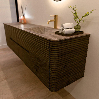 Mondiaz CIRO-DLUX Meuble de salle de bains - 190x45x50cm - Plan vasque solid surface Oza - 1 lavabo à droite - 1 trou de robinet - 4 tiroirs - Shadow