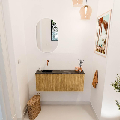 Mondiaz JOYA-DLUX 100cm toiletmeubel - kleur Oak - Wastafel FAYE positie Links Zonder kraangat kleur Lava.