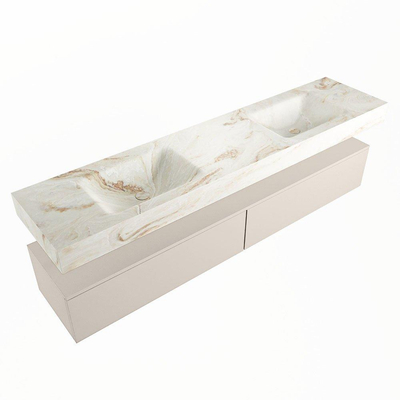 Mondiaz ALAN-DLUX Ensemble de meuble - 200cm - meuble Linen mat - 2 tiroirs - Lavabo Cloud Frappe suspendu - vasque Gauche et droite - 0 trous de robinet