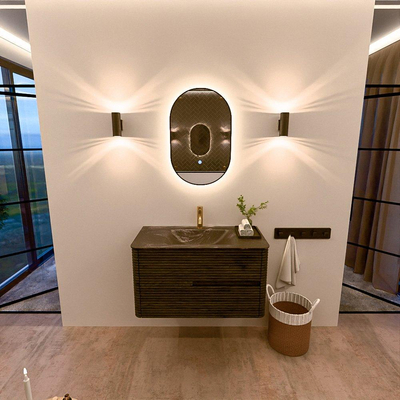 Mondiaz CIRO-DLUX Meuble de salle de bains - 90x45x50cm - Lavabo solid surface Lava - 1 vasque au milieu - 1 trou de robinet - 2 tiroirs - Shadow