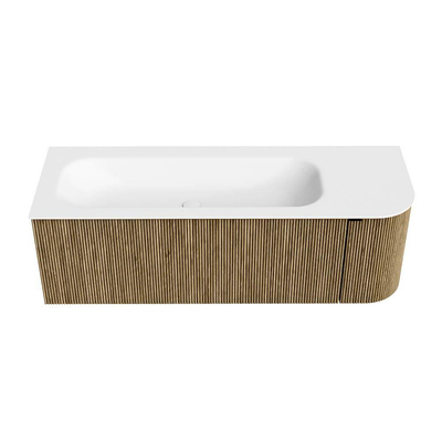 Mondiaz KURVE Ensemble de meuble de salle de bains - 135x46x40cm - 1 tiroir - 1 porte - lavabo solid surface - gauche - 1 trou de robinet - Dusk