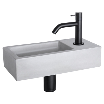 Differnz Ravo pack lave-mains – 38,5 x 18,5 x 9 cm – béton gris clair – robinet courbé noir mat