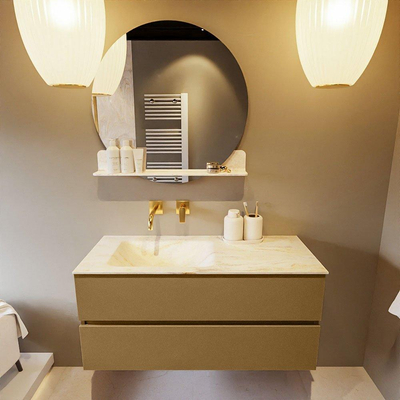 Mondiaz VICA-DLUX ensemble de meuble de salle de bain - 110cm - meuble sous-vasque oro - 2 tiroirs - lavabo encastré cloud gauche - sans trous de robinet - version haute de 60cm - ostra