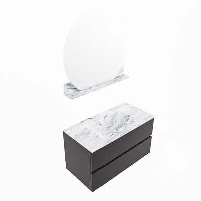 Mondiaz VICA-DLUX Ensemble de meuble de salle de bain - 90cm - meuble sous-vasque gris foncé - 2 tiroirs - lavabo encastré nuage milieu - sans trous de robinet - version haute de 60cm - glace