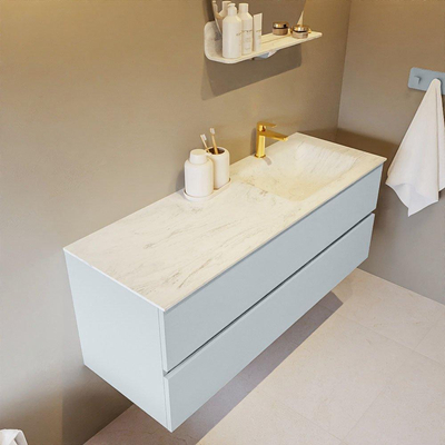 Mondiaz VICA-DLUX ensemble de meuble de salle de bain - 130cm - meuble sous-vasque argile - 2 tiroirs - lavabo encastré nuage droite - 1 trou de robinet - version haute 60cm - opalo