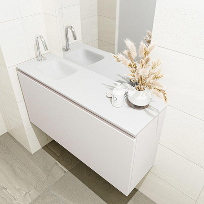 Mondiaz OLAN Meuble lave-mains 100x30x40cm 1 trou de robinet 1 tiroir Linen mat avec lavabo LEX Gauche Solid Surface Blanc