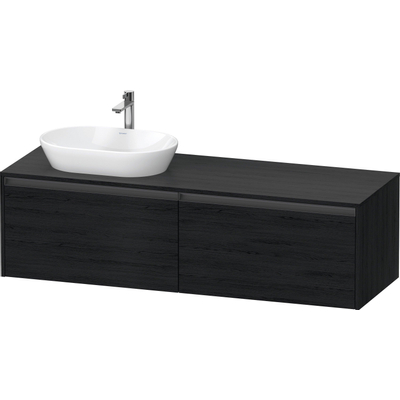 Duravit Ketho.2 Wastafelonderbouwkast - inclusief consoleplaat - met 2 laden - voor waskom links - 160x55x45.9cm - met handgrepen antraciet - eiken zwart mat