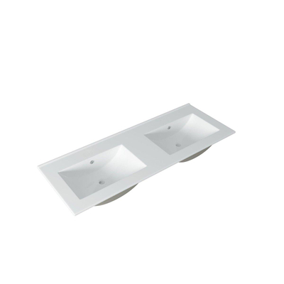 Adema Chaci Meuble salle de bain - 120x46x57cm - 2 vasques en céramique blanche - sans trou de robinet - 2 tiroirs - miroir rond avec éclairage - blanc mat