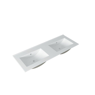 Adema Chaci Meuble salle de bain - 120x46x57cm - 2 vasques en céramique blanche - sans trou de robinet - 2 tiroirs - miroir rond avec éclairage - noir mat