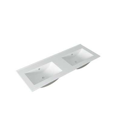 Saniclass Chaci Ensemble meuble de salle de bains - 120x46x55cm - lavabo en céramique blanc - 2 vasques - sans trous de robinet - 2 tiroirs - cotton mat (beige)