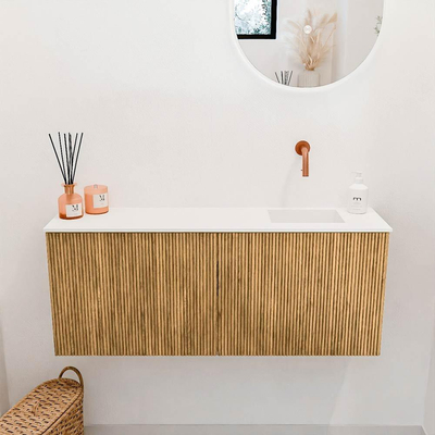 Mondiaz JOYA 100cm toiletmeubel - kleur Oak - Wastafel FAYE positie Rechts Zonder kraangat kleur Talc.