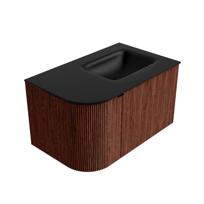 Mondiaz KURVE Badkamermeubelset - 75x46x40cm - 1 lade - 1 deur - wastafel solid surface - rechts - 1 kraangat - Ruby