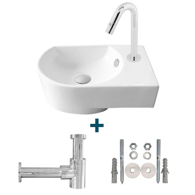 Go by Van Marcke Flexy Kit lave-mains droite 41x27x142cm comprenant robinet d'eau froide et siphon en porcelaine blanche