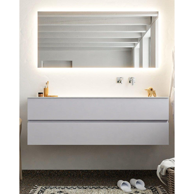 Mondiaz VICA ensemble de meuble de salle de bain - 150cm - meuble sous lavabo cale - 2 tiroirs - lavabo cloud droite - sans trou de robinet - miroir LED - version XL 60cm de haut