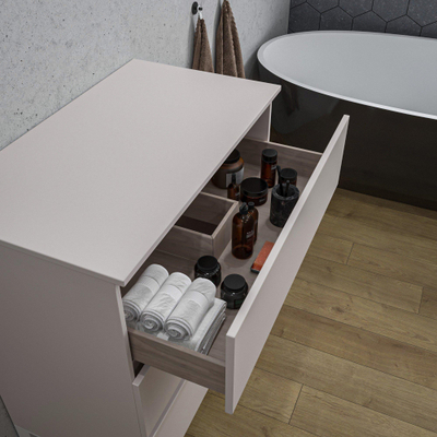 Saniclass Chaci Plus Meuble de salle de bain - 80x46x86cm - plan de toilette - sans trou de robinet - 3 tiroirs - mat cotton (beige)