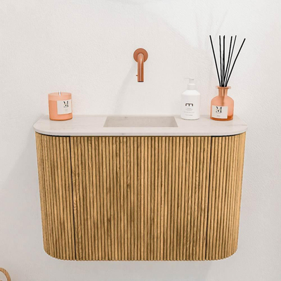 Mondiaz JOYA-DLUX 63.2cm toiletmeubel - ronding links en rechts kleur Oak - Wastafel FAYE positie Midden Zonder kraangat kleur Meli.