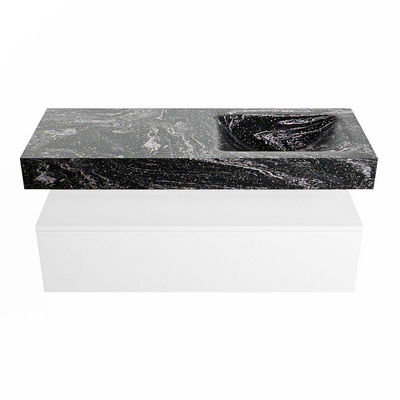 Mondiaz ALAN-DLUX Ensemble de meuble - 120cm - meuble - Talc mat - 1 tiroir - Lavabo Cloud Lava suspendu - vasque droite - 0 trous de robinet - Noir