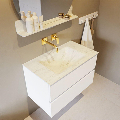 MONDIAZ VICA-DLUX Ensemble meuble de salle de bains - 80cm - meuble bas talc - 2 tiroirs - lavabo encastré cloud central - sans trous de robinet - version haute 60cm - opalo