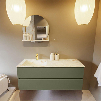 Mondiaz VICA-DLUX ensemble de meuble de salle de bain - 130cm - meuble sous-vasque armée - 2 tiroirs - lavabo encastré nuage gauche - 1 trou de robinet - version haute de 60cm - frape