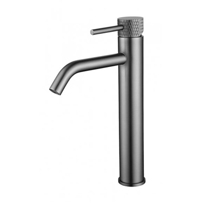 Wiesbaden Ribbd XL wastafelkraan hoog met coldstart gunmetal PVD SHOWROOMMODEL
