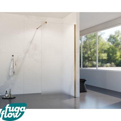 FugaFlow Eccelente Vetro inloopdouche badkamer - 30x200cm - mat glas - wandarm - geborsteld koper