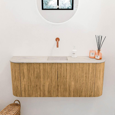 Mondiaz JOYA-DLUX 103.2cm toiletmeubel - ronding links en rechts kleur Oak - Wastafel FAYE positie Midden Zonder kraangat kleur Ostra.