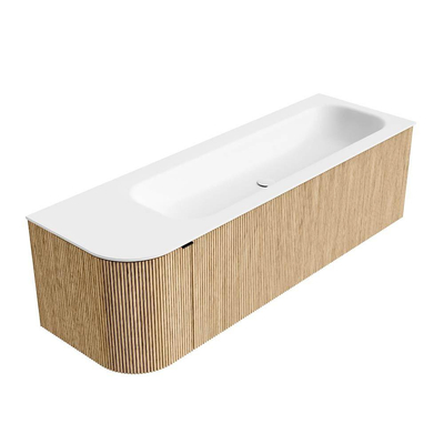 MONDIAZ KURVE Meuble de salle de bains 145cm avec module 25 L couleur Oak avec 1 tiroir et 1 porte. Lavabo BIG LARGE à droite 1 trou de robinet Talc.