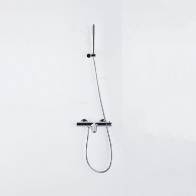 Fortifura Calvi Thermostatische badkraan - met staafhanddouche handdouchehouder en - metalen doucheslang - hoogglans chroom