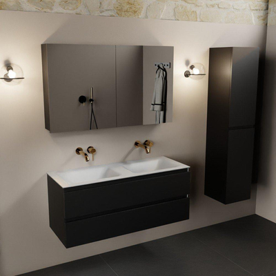 Mondiaz AIVY Ensemble de meuble - 120x45x50cm - 0 trous de robinet - 2 vasques Talc Solid surface - Gauche et droite - 2 tiroirs - avec armoire de toilette - MDF Urban